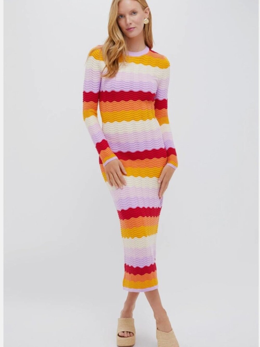 NEW Hyacinth House Tuckernuck Montego Knit Midi Dress Sunset Stripe S